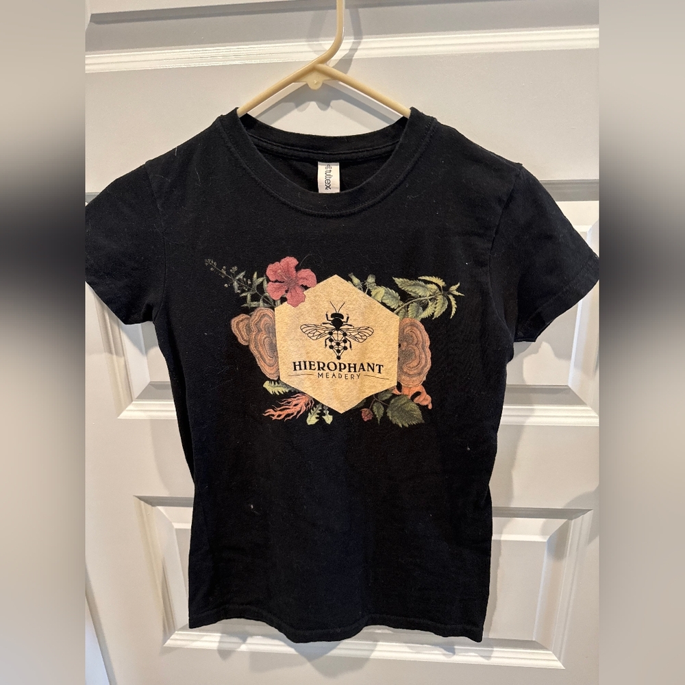 Tultex Black T-Shirt with Floral and Bee Design